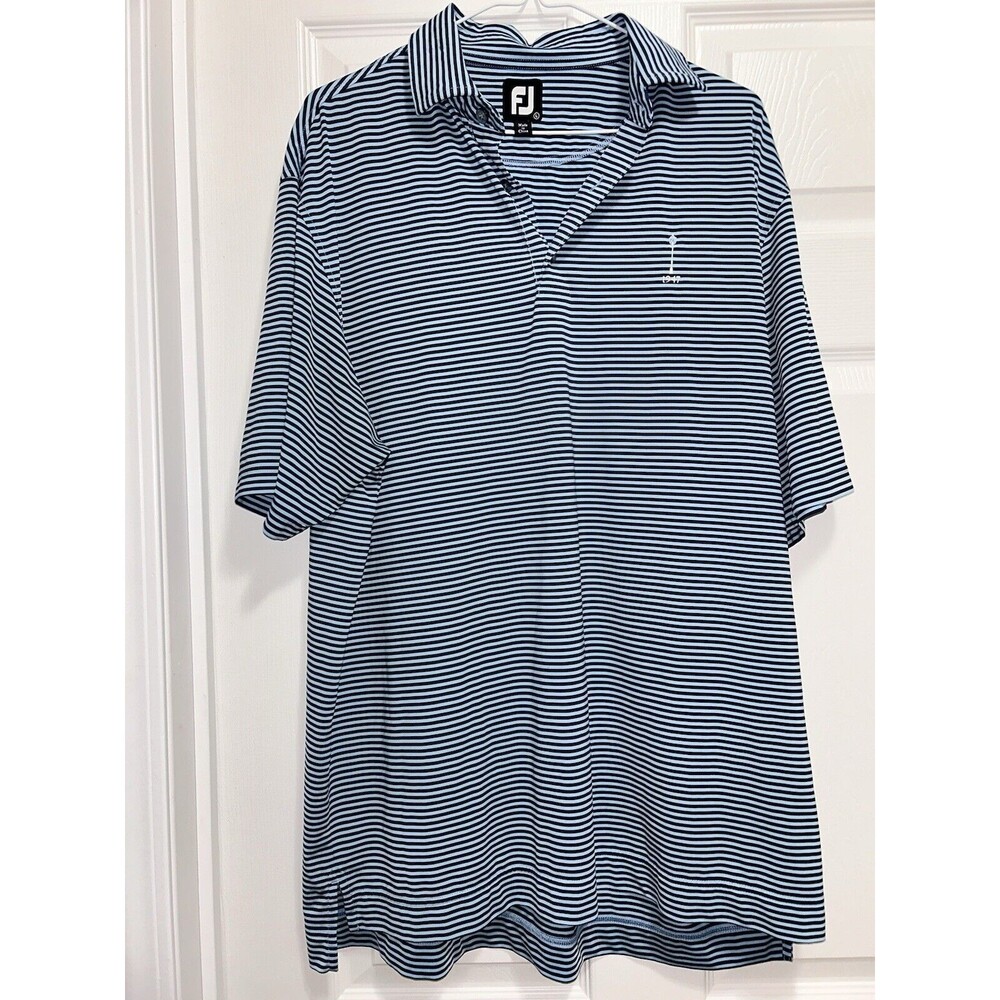 Footjoy Shirt Mens Large Blue Striped Golfer Polo  Golf Casual Polyester *read